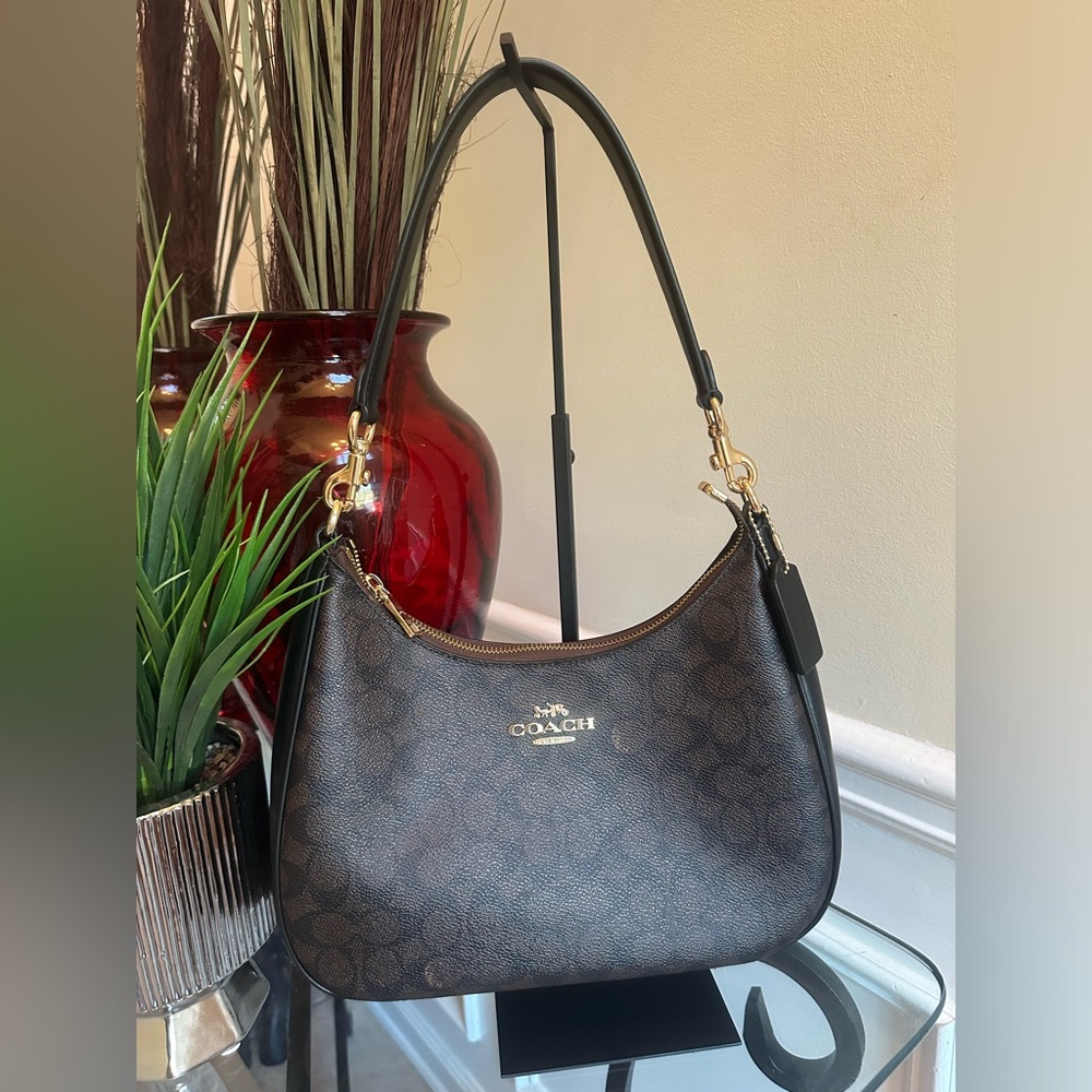 🌹BEAUTIFUL Coach • Teri Signature Leather Canvas Monogram Hobo Bag • EUC - Picture 9 of 15